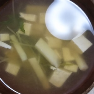 たけのこと油揚げと水菜と豆腐の味噌汁☆